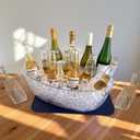 5.5L 16.7x6.4x7.3in Small Ice Bucket 2PCS with Drying Mat & Scoops for Parties, Mimosa Bar Supplies Beverage Tubs for Champagne Beer Sparkling Wine, Drink Cooler/Holder Food Grade Boat Shape