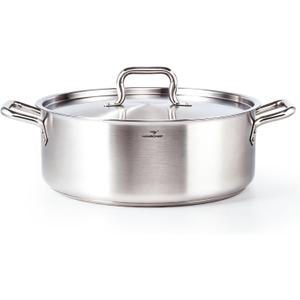 HOMICHEF 15 Quart LARGE Stainless Steel Braiser Pan with Lid - Commercial Grade NICKEL FREE Stainless Steel Healthy Braiser Pot 15 QT - Matte Polished Braising Pan Large