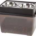 IRIS USA 2-in-1 Elevated Dog Bowls 6" H with Airtight Pet Food Storage Container Holds Up to 47 Lbs, Removable 4 Thick 16 oz Stainless Steel Bowls, at Home or Camping Pet Dish Bowl Set, Smoke/Black (Large - 15"H)