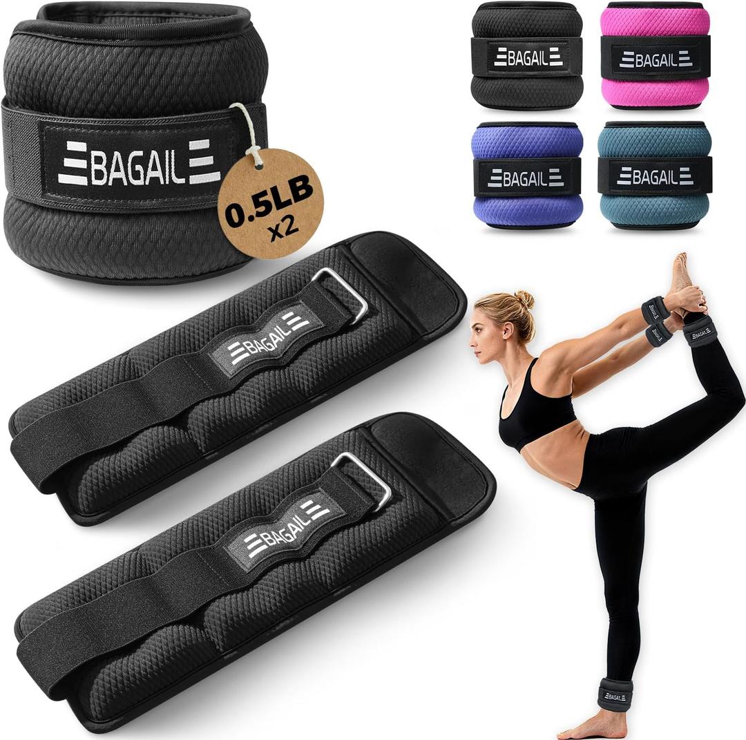 BAGAIL Ankle Wrist Weights for Women & Men, One Pair of 1 (2x0.5) LBS Wearable Leg Arm Weights with Sleek Design & Secure Fit for Walking, Running, Pilates, Home Fitness & Physical Therapy (Black)