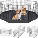 Artmalle Puppy Pet Playpen 8 Panel 24 Inch Indoor Outdoor Metal Portable Folding Animal Exercise Dog Fence Ideal for Pet Animals Dog Cat Rabbit Breed Puppy with Bottom Pad (Black with Bottom pad)