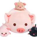 Achwishap Pig Stuffed Animal Mommy 19.6 with 3 Pig Babies Plush,4 PCS Cute Pig Plushie Pillow,Kawaii Plush Toys Soft Hugging Pillow for Kids Girls Boys Birthday Gifts for Valentines(Pink Pig Family)