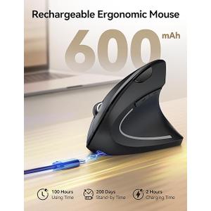 TECKNET Rechargeable Wireless Ergonomic Mouse,2.4GHz USB Vertical Mouse with Silent Click,4800 DPI Mouse with 6 Adjustable DPI,6Button Computer Mouse for Laptop,PC, MacBook (No Batteries Needed)