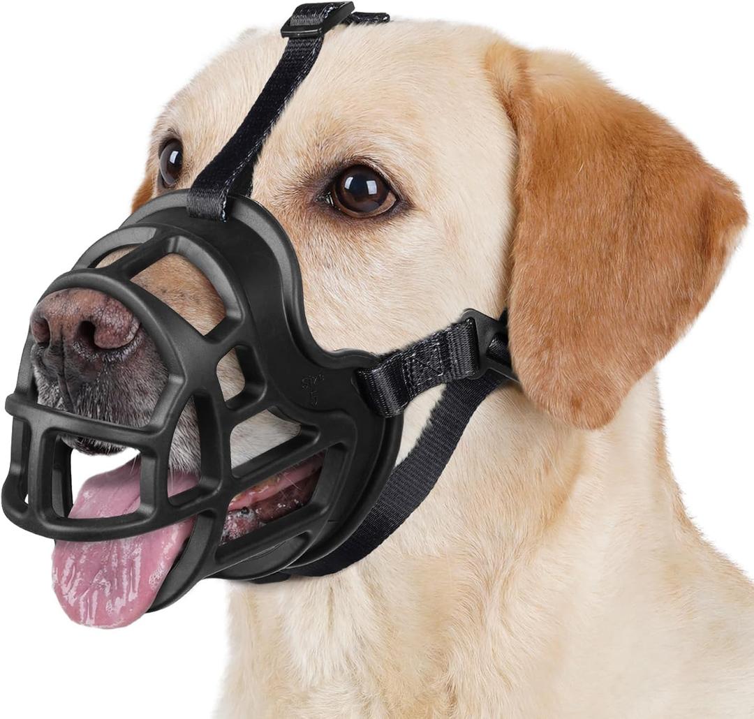 BARKLESS Dog Muzzle to Prevent Biting, Scavenging, Basket Muzzle for Large Medium Sized Dogs, Soft & Lightweight & Sturdy Mouth Cover with Removable Collar Loop for Training, Walking (Black, Size 6)