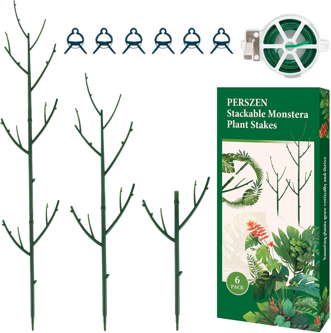 6 Pack Stackable Monstera Plant Support, Plant Stakes for Indoor and Outdoor Plants Use, Garden Stakes for Climbing and Potted Plants, Pothos, Philodendron (Dark green)