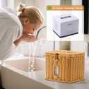 Facial Clean Skin Club Face Towels Holder for Bathroom, Plastic Rattan Disposable Face Towel Holder, Farmhouse Style for 50 XL Face Towels Box Basket with Lid, Light Brown