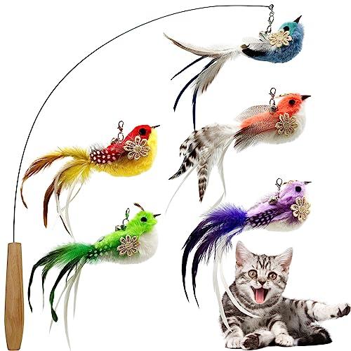 CATENEED Cat Wand Toy, 6 Pieces Interactive Cat Wand Bird Feather Toys for Indoor Cats Play Exercise