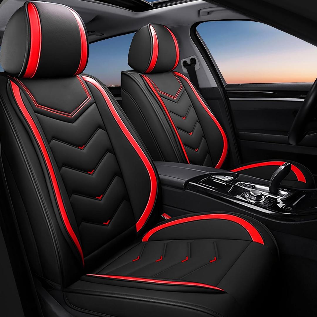 Car Seat Covers Fit for Honda 2000-2026, Stylish Sport Seat Covers, Waterproof Wear-Resistant Premium Nappa Leather Car Seat Covers.(2 Pcs Front/Black Red)