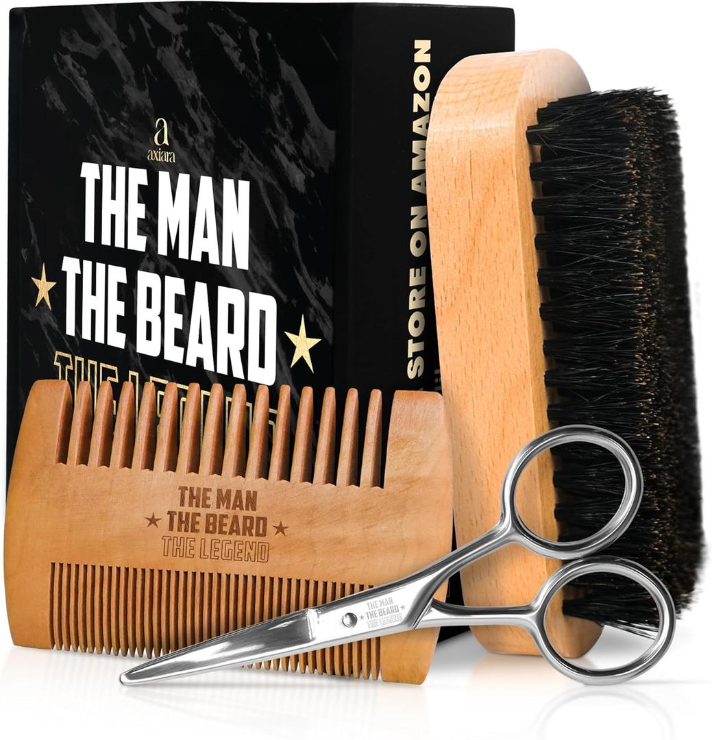 Grooming Gifts for Men - Beard Kit Grooming and Care with Brush, Comb, Scissors & Storage Bag - Anniversary Retirement Birthday Gifts for Men Dad Grandpa, Husband Birthday Gift Ideas (Black Man Legend)