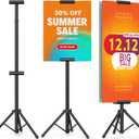 Poster Stand Banner Stand Poster Board Stand Foldable Floor Standing Sign Holder Adjustable Height Up to 88" Double Sided Tripod Retractable Banner for Wedding, Restaurant , Business, Supermarket Indoor Outdoor Poster (suitable for hard posters) (1 Pack, black)