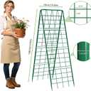 DoCred Cucumber Trellis, 59" H 2 Pack Metal Foldable Thickened A Frame Garden Trellis for Raised Bed Climbing Plants, Vegetables, Including Plant Support Clips, Twist Ties, Plastic Ties, Green