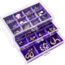 ProCase Earring Holder Organizer Jewelry Box with 3 Drawers, Acrylic Clear Earring Case with Adjustable Velvet Trays for Women - Purple, 3 Layers