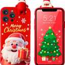 Red Christmas Case for iPhone 15 Pro Max, Silicone Cover with Lovely 3D Doll Cute Patterns Design Shockproof Soft TPU Cartoon Xmas Present Cases for iPhone 15 Pro Max 6.7", Santa Claus