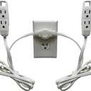 W4W, Twin Extension Cord Power Strip - 12 Foot Cord - 6 feet on Each Side - Flat Head (Wall Hugger) Outlet Plug - 6 Polarized Outlets with Safety Cover