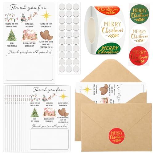 Tenceur 25 Sets Christmas Employee Thank You Gift Card Holder with Envelopes Stickers Money and Gift Card Sleeves for Holiday End of Year Coworker Office Celebration, 4 x 6 In