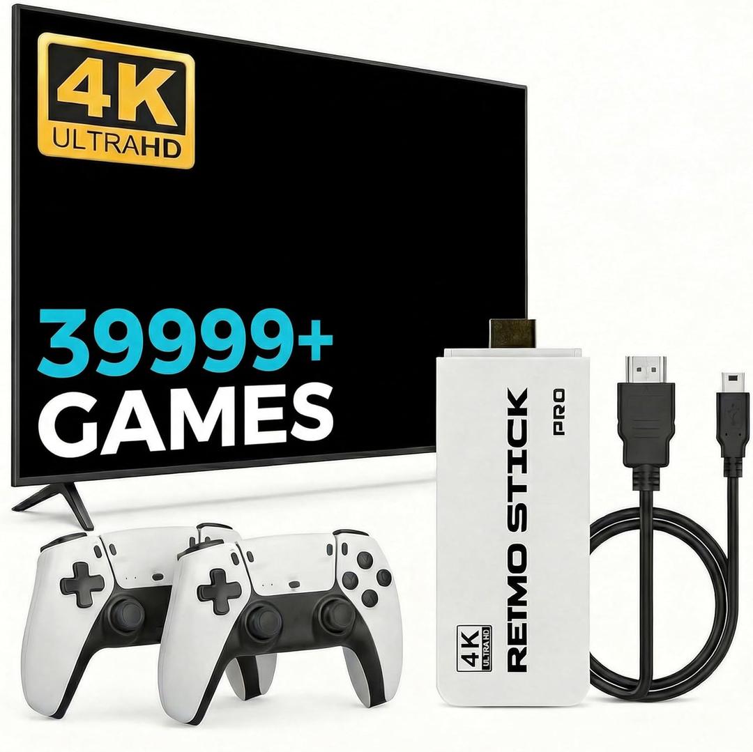Retro Gaming Console Enjoy a Classic Gaming Experience Plug & Play Retro Game Tv Console Stick HDMI 4K Dual 2.4G Wireless Controllers Emulators