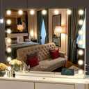 Hasipu Vanity Mirror with Lights, 40" x 32" Makeup Mirror, Light up Mirror with 19 Dimmable LED Lights and 10X Magnification, 3 Colors Modes, Touch Control, USB Charging Port, White