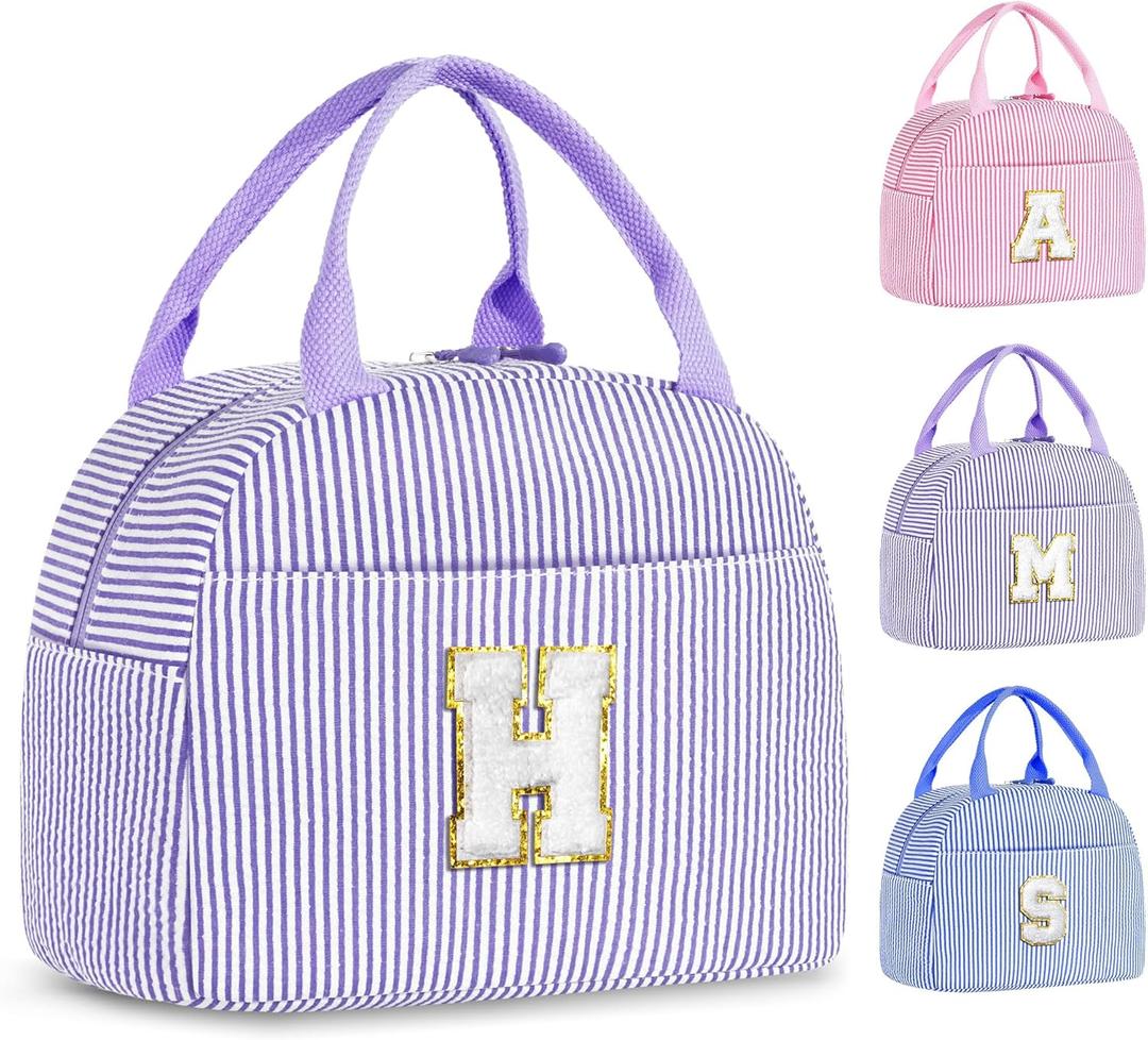 YOOLIFE Lunchbox Bag for Woman - Small Lunch Bags for Girls School, Portable Lunchbox for Work Picnic Travel | Initial Purple Insulated Lunch Bags for Women Wife Mom Daughter Women Gifts (Purple H)