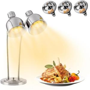 Food Heat Lamp Commercial Food Warmer Lamp Adjustable 2-Head Food Warming Light, Food Heating Lamp Warmer, Stainless Steel Food Warming Lamp for Kitchen Cafeteria Restaurant Buffet