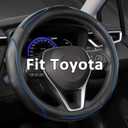 West Llama 3D Leather Steering Wheel Cover for Toyota, Premium Non-Slip Piping Design, Custom Fit for 14.5-15 inch, Stylish & Durable(Black+ Blue Line-Standard Size)