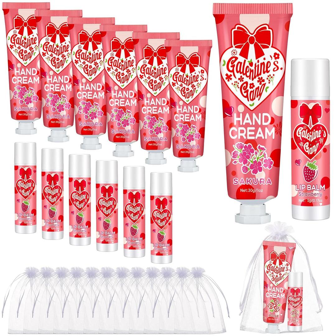 Demissle 36 Sets Galentine's Day Gifts Bulk 36 Lip Balm and 36 Hand Cream Gift Set Galentine's Day Party Favors Supplies Gift Ideas for Adults Friends Women Her Teacher Staff Nurse Coworker