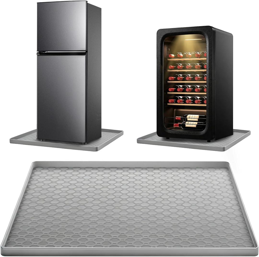 Fridge Silicone Mat, Scratch Proof and Leak Proof Refrigerator Mats for Washing Machine Dryer and Appliance Base Protection (Grey)