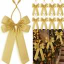 Soulchen 12 Pcs Large Christmas Bows with Garland Twist Ties Decorative 26 Inch Glitter Twist Tie Bows for Christmas Tree Wreath Garland Railings Wrapping Indoor Outdoor Holiday Party Supplies(Gold)