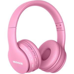 MIDOLA Kids Headphones Bluetooth 5.3 Wireless 60H Play Time Volume Limit 85/110dB Over Ear Foldable Protection Headset/Wired AUX Cord Mic for Children Boy Girl Travel School Phone Pad Tablet Pink