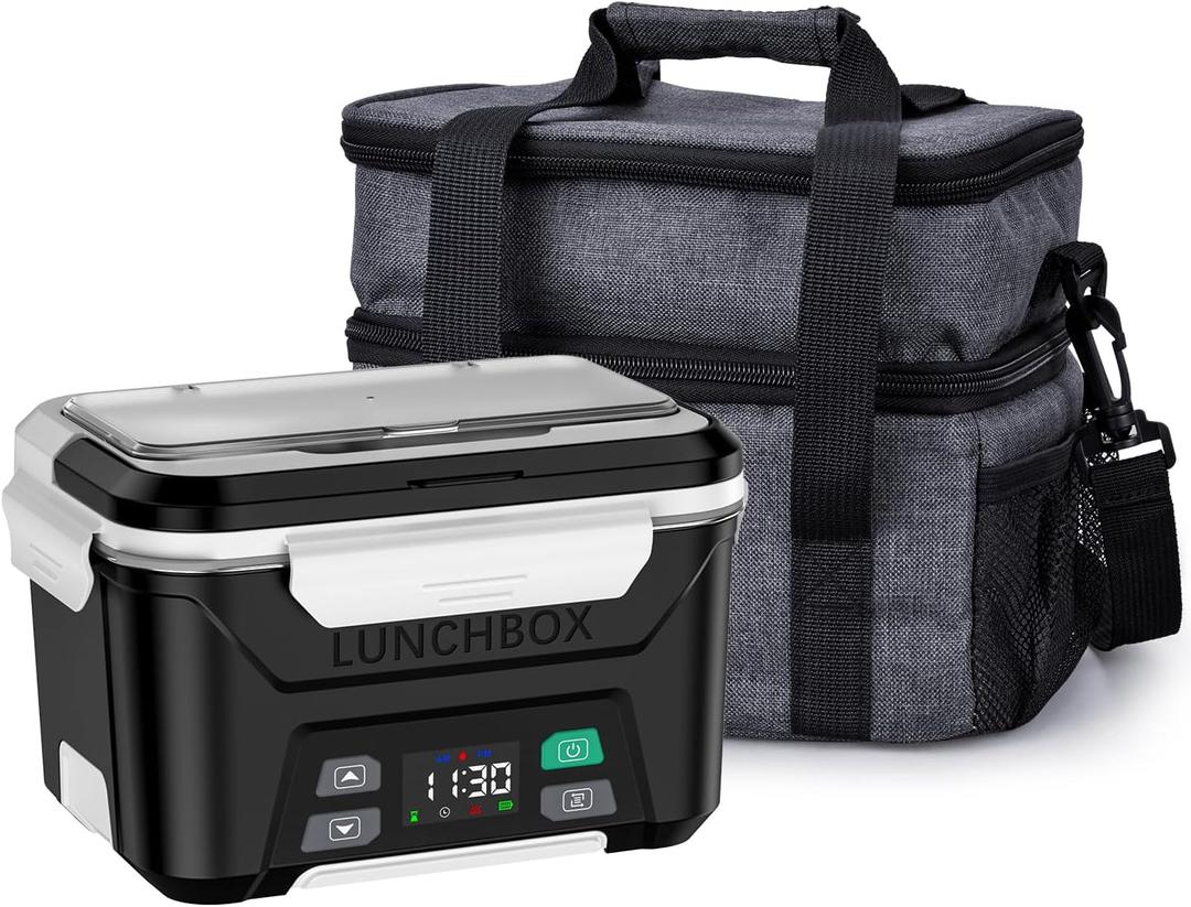 EAST OAK Cordless Electric Lunch Box for Adults, Heated Lunch Box Battery Powered with Automatic Heating, 5.5 Cups Portable Food Warmer with Insulated Carry Bag (Onyx Black)