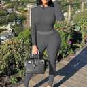 AYWA Women's 2 Piece Outfits Ribbed Long Sleeve Fitted T-shirt High Waist Leggins Shorts Casual Matching set (S)