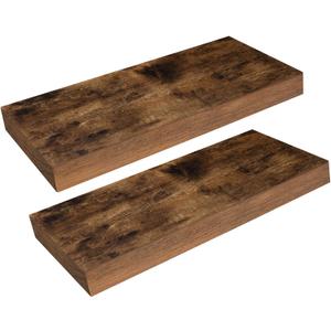 HOOBRO Floating Shelves for Wall, Wall Mounted Shelf Set of 2, 15.7" Hanging Shelf with Invisible Brackets, for Wall Decor Storage in Bathroom Bedroom Kitchen Living Room Office, Rustic Brown BF40BJ01
