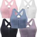 Evercute Zip Front Post-Surgery Bra Women's Wireless Sports Bras Padded Strappy Medium Support Yoga Exercise Athletic Bras 3XL