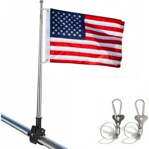 American Boat Flag with Pole, Embroidered Small USA ATV UTV Flag 12x18 inch for Boat with 53'' Adjustable Retractable Heavy Duty Flagpole Kit