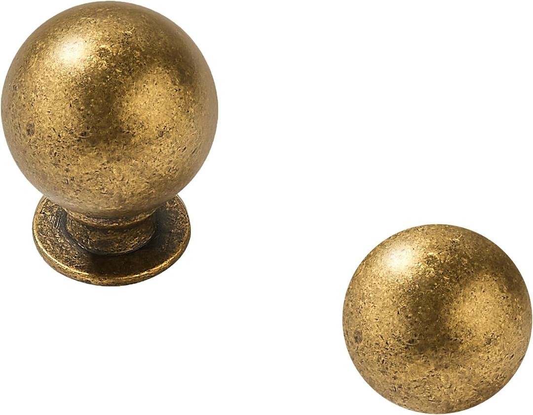khtmeware 10 Pack 1 Inch Vintage Antique Brass Cabinet Knobs Aged Brass Small Ball Kitchen Cabinet Hardware Drawer Knobs Pulls for Drawers.