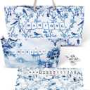 FUYIHGL 3PCS Mahjong Bag Set: Chinoiserie American Mah Jong Carrying Bag for Tile and Rack - Tote Bag, Zippered Carrying Case, Rack and Pushers Pocket - Game Night Mah-jongg Accessories and Gifts