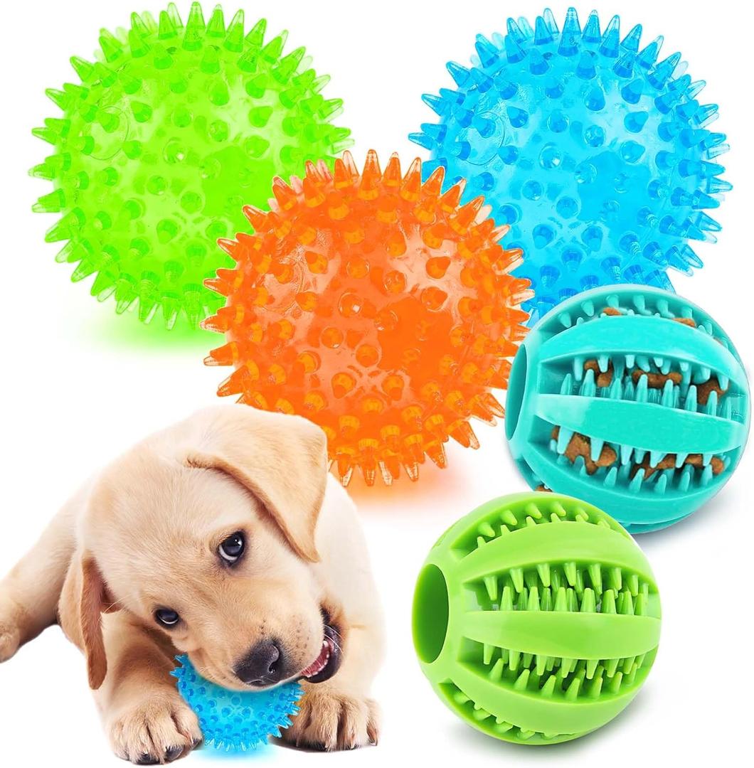 2 Different Functions Interactive Ball for Dogs 2.5 Squeaky Dog Balls Toys and Puppy Teething Chew Toy Balls for Small Dogs for Clean Teeth and Training, 5Pcs