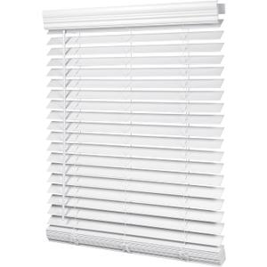 LazBlinds 2-inch Cordless Faux Wood Blinds with Royal Valance, Room Darkening Horizontal Window Blinds, Inside Mount Blinds for Windows - Fit for Window 23" W x 36" H - White