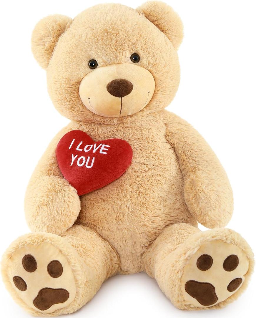 MaoGoLan Big Teddy Bear Stuffed Animal, Soft and Cuddly Giant Teddy Bear Plush with I Love You Red Heart,Valentines Gift for Kids,Girlfriend,Boyfriend,Lover, 36 inches (Brown)
