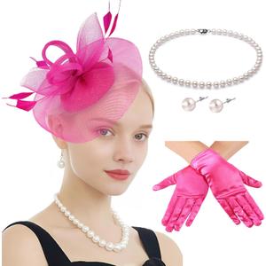 Fascinators Hats with Gloves Set for Women 20s 50s Cocktail Tea Party Wedding Costume Headwear