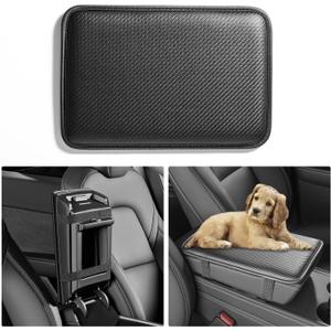 HighnessHwoo Car Armrest Covers, Vehicle Center Console Cover, Middle Storage Pad, Dog & Cat Paws Protetor, Carbon Fiber PU Leather, Waterproof, Anti-slip, Auto Interior Accessories, Black, Large Size