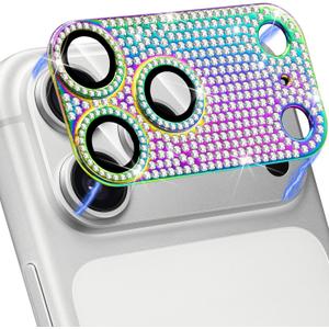 Compatible with iPhone 17 Pro Max Camera Lens Protector, Bling 3D Rhinestone Sparkle Diamond 9H Tempered Glass Anti Scratch Full Protective Len Cover, Colorful