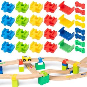 Wooden Train Track Accessories 28 pcs Wooden Track Connector Compatible with All Leading Brands Birthday Gift for Boys Girls,Dog Bone Adapter Train Track Pieces Expansion Pack for Toddlers Ages 3+