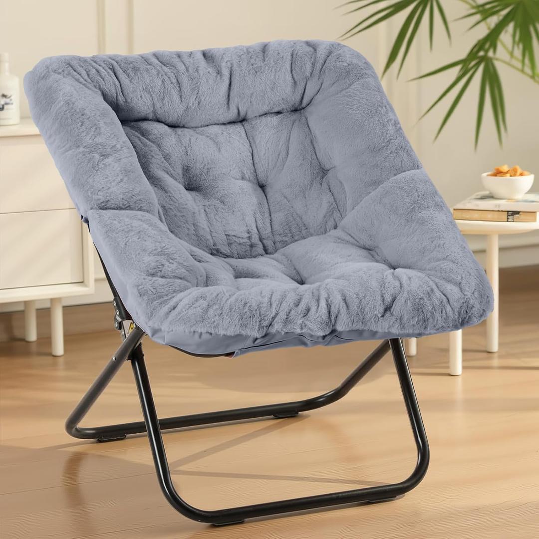 Sweetcrispy Comfy Chair for Adults, Foldable Living Room Chair, Soft Faux Fur Lounge for Bedroom Dorm Rooms, Comfortable Reading Chair for Teens, X-Large, Square