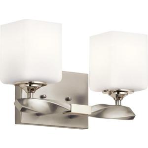 KICHLER Marette 13.5 " 2 Light Vanity Light with Satin Etched Cased Opal Glass in Brushed Nickel
