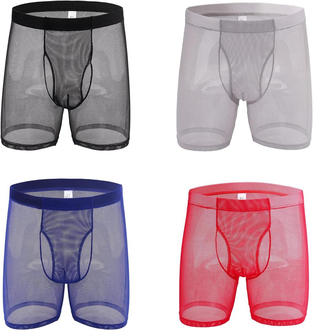 Evankin Men's Underwear Sexy Mesh Breathable Boxer Briefs Low Rise Cool Valentines Boxers Pack Set (Large, Style 14 Black/Red/Grey/Royalblue)