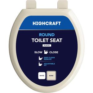 Highcraft B4TSPR Round Plastic Toilet Seat Slow Close ? Easy Remove, Bone