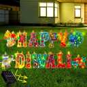 Leinuosen 15 Pcs Happy Diwali Yard Sign Decorations with Stakes and 2 Solar String Light Outdoor Happy Diwali Light up Decorations for Home Indian Deepavali Party Lawn Home Garden Outside Decor