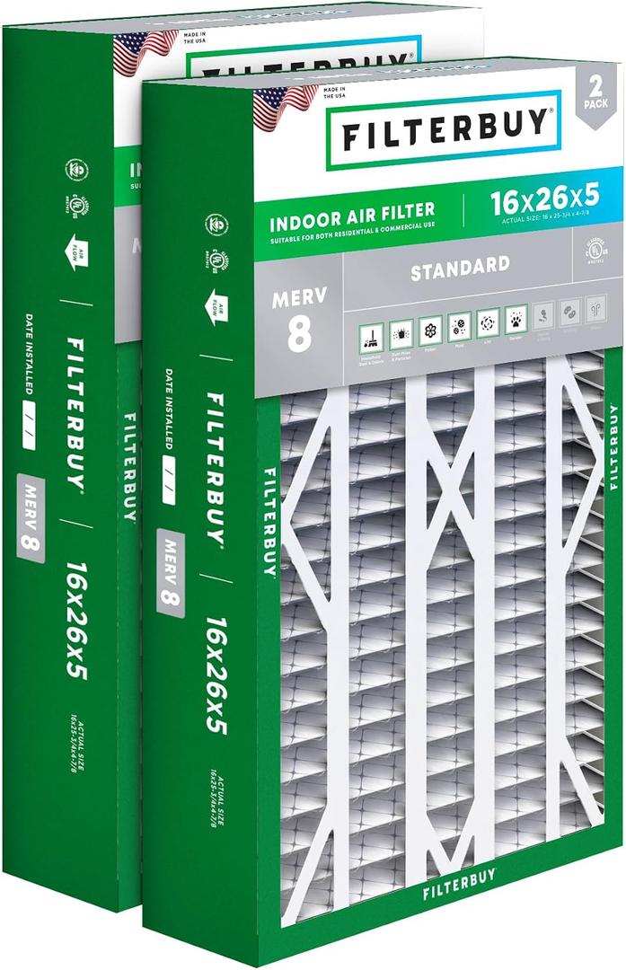 Filterbuy 16x26x5 Air Filter MERV 8 Dust & Allergy Defense (2-Pack)