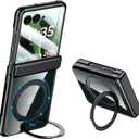 for Motorola Razr Ultra 2025 Clear Case with Hinges Protection & 360 Spin Magnetic Ring Stand & Built-in Screen Protector Electroplated Frame Ultra-Thin Anti-Fall (Razr Ultra 2025, Black)