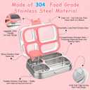 MISS BIG Stainless Steel Bento Box for Kids, 28oz 4 Compartments Lunch Box with Clear Lid and Lidded Sauce Cup, 304 Metal Food Container, BPA-Free, Dishwasher Safe for SchoolPink